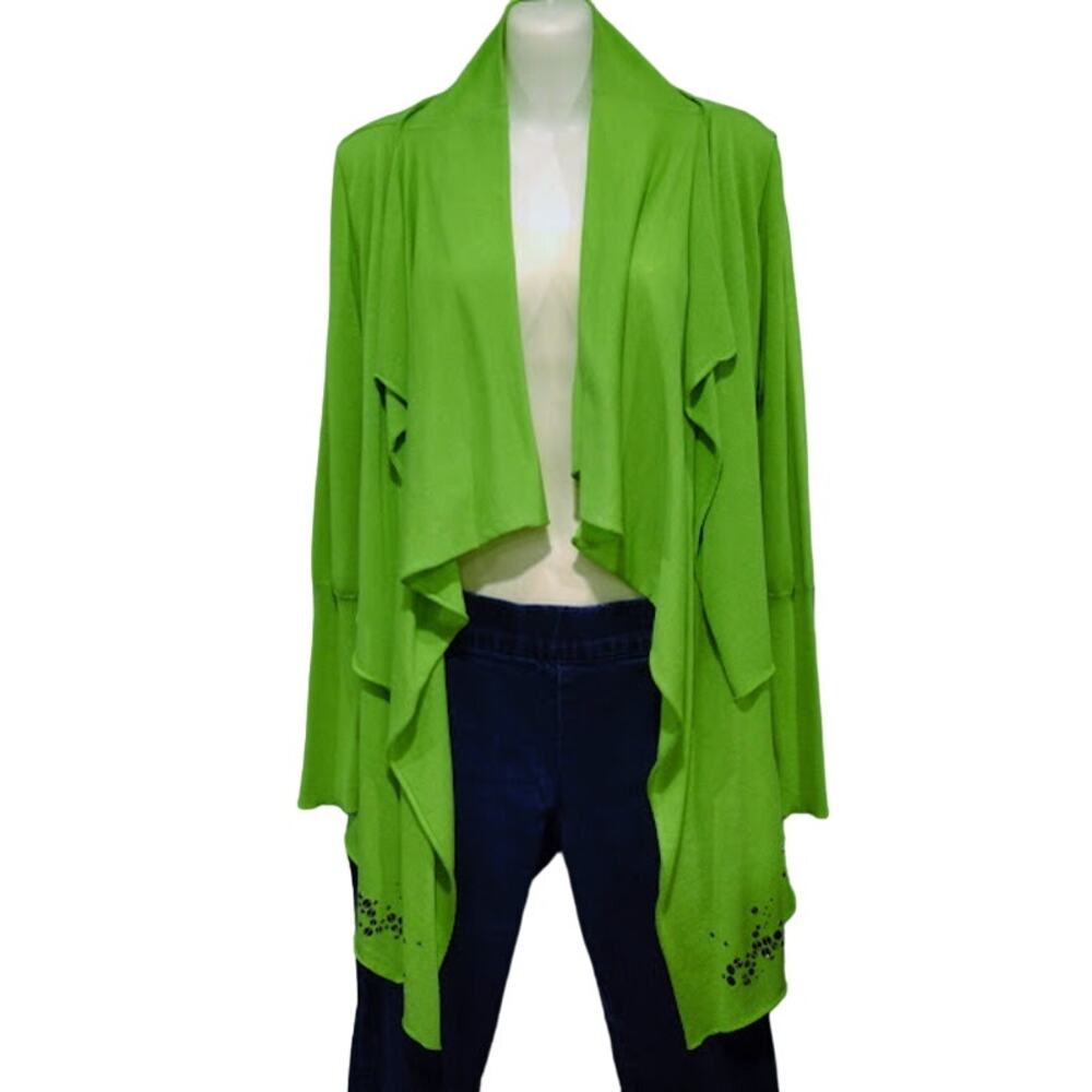 Aldo Martins Cascading Open Front Cardigan with Back‎ Tie, Lime Green, Size 8